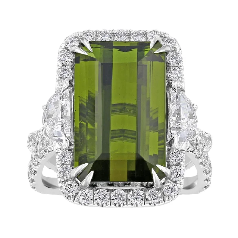 Ladies rings promise band -JULEVE 10.14 CT TOURMALINE & 2.03 CTW DIAMOND 3 STONE HALO RING