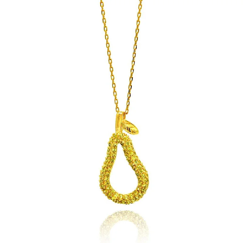 ladies necklaces indulgence-Clearance-Silver 925 Gold Plated Teardrop Pear CZ Necklace - BGP00438