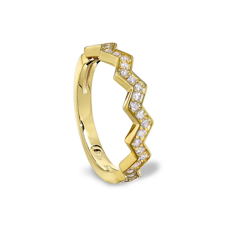 Ladies rings with zirconia -Gold Vermeil Sterling Silver Micropave Ups and Downs Ring with Simulated Diamonds