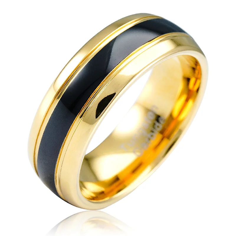 Ladies engagement rings bold statement -100S JEWELRY Two Tone High Polish Black Center Gold Edge Tungsten Rings Men Wedding Bands Promise Engagement Size 6-16