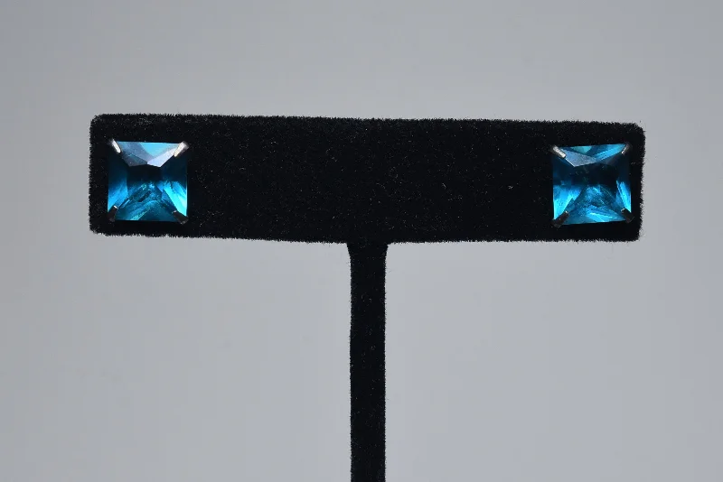 Ladies earrings astrology theme -Square Cut Teal Glass Stud Earrings