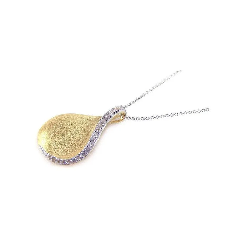 ladies necklaces party-Clearance-Silver 925 Gold Plated Clear CZ Drop Pendant Necklace - STP00678