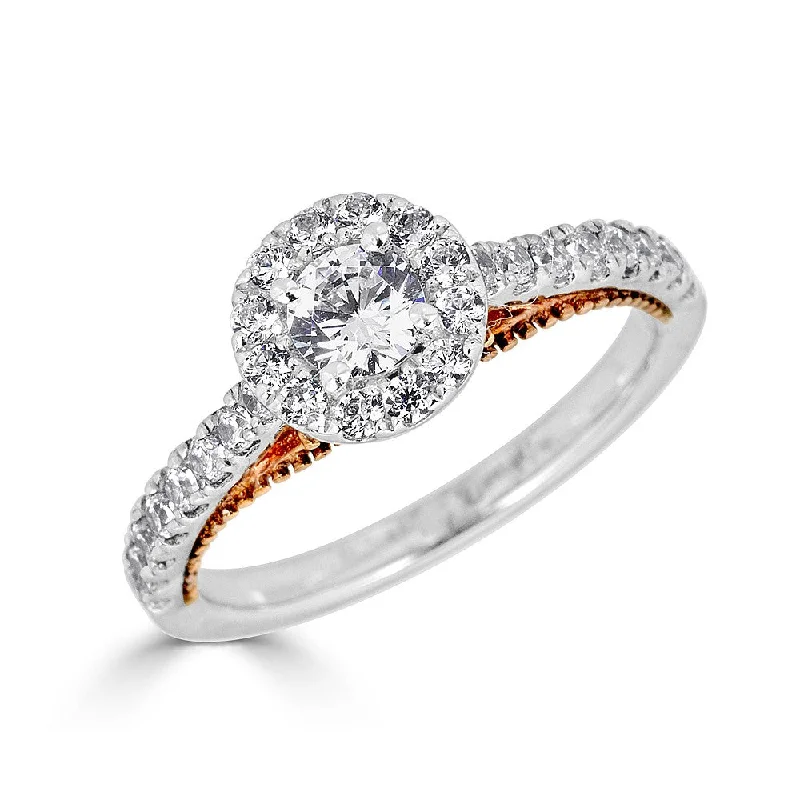 Ladies rings celestial style -JULEVE 14KT GOLD .75 CTW DIAMOND ROUND HALO CATHEDRAL RING