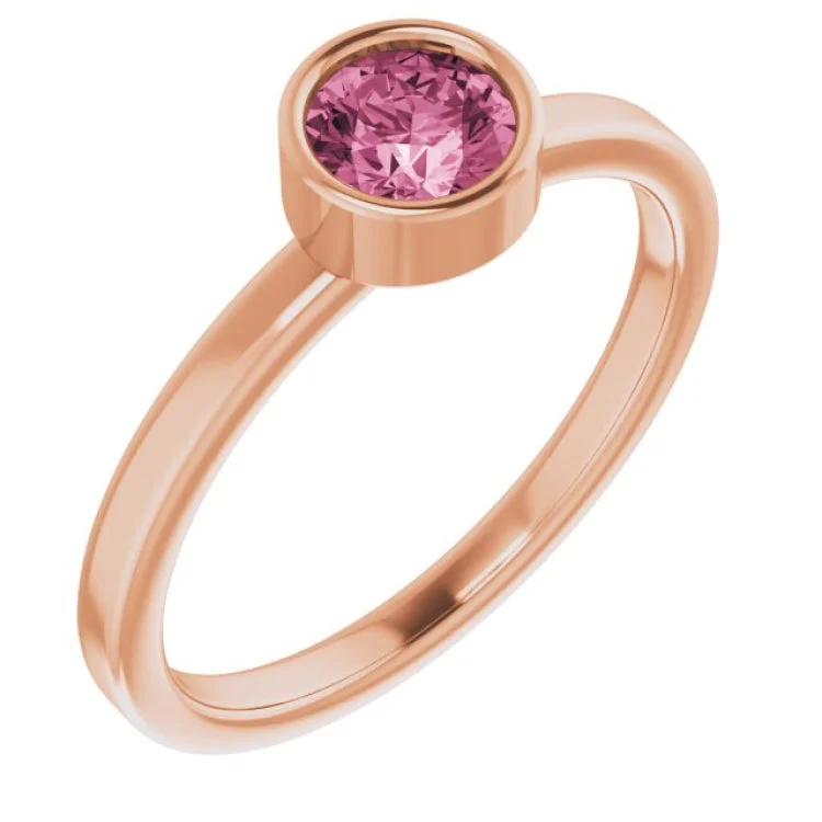 Ladies rings pharaoh design -14K Rose 5 mm Natural Pink Tourmaline Ring