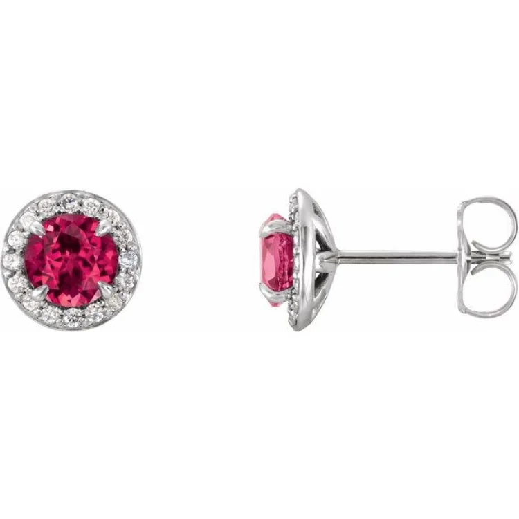 Ladies earrings seashell drop -14K White 4.5 mm Natural Ruby & 1/6 CTW Natural Diamond Earrings