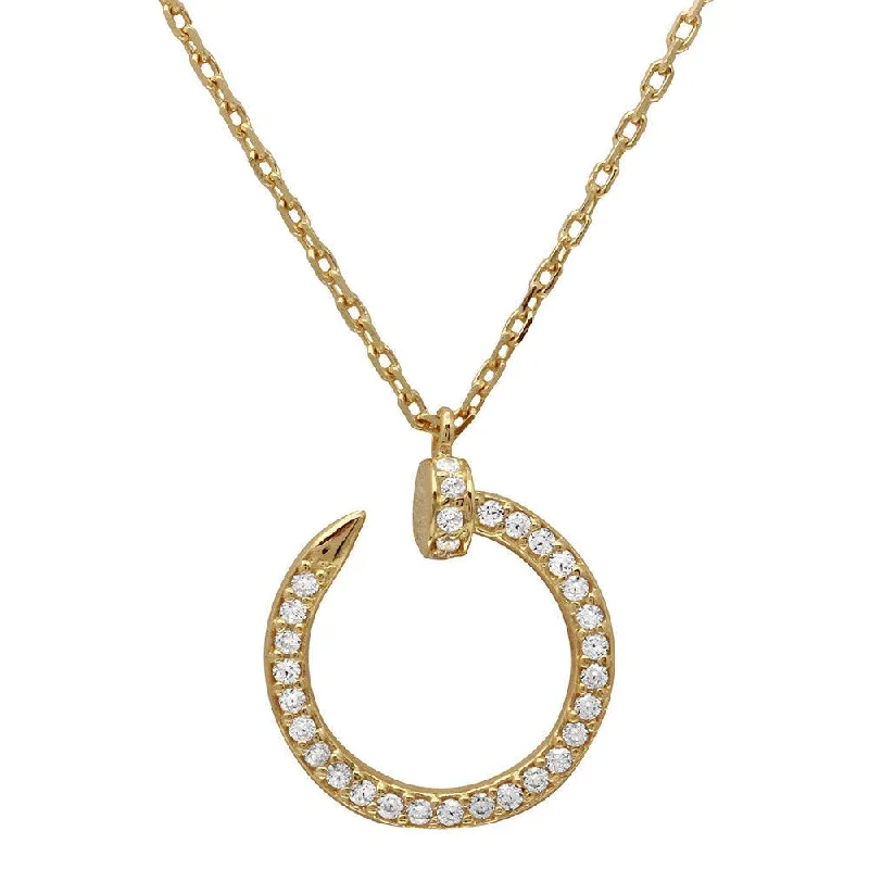 ladies necklaces popular-Gold Plated 925 Sterling Silver Round Nail Pendant Necklace - GMN00021GP