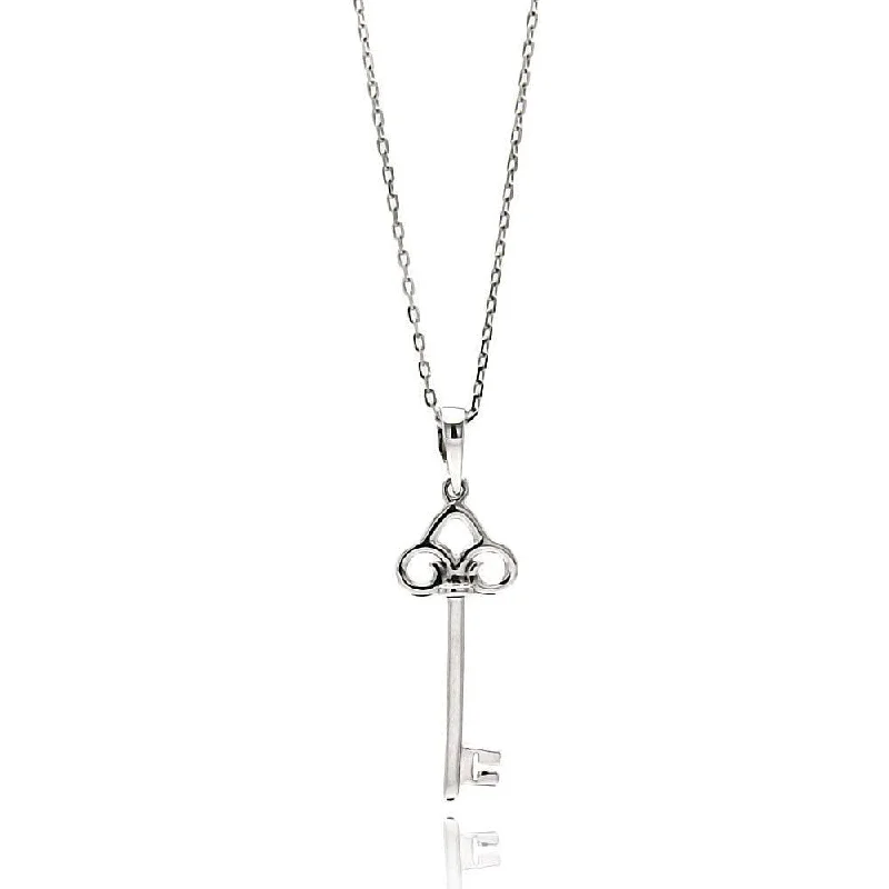 ladies necklaces art nouveau-Silver 925 Rhodium Plated Open Key CZ Necklace - BGP00518