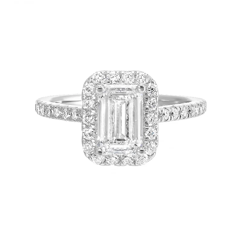 Ladies engagement rings champagne diamond -3/8 Ctw Daphne Emerald Halo Engagement Ring Setting in 14 Karat White Gold