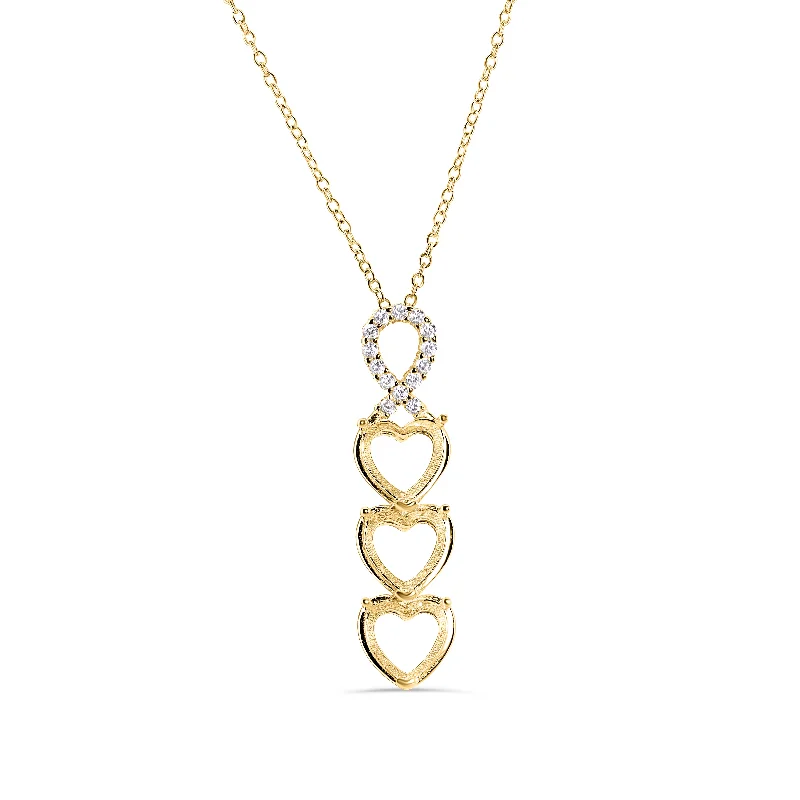 ladies necklaces platinum-Gold Plated 925 Sterling Silver CZ Drop Down Heart Mounting Necklace - BGP01384GP