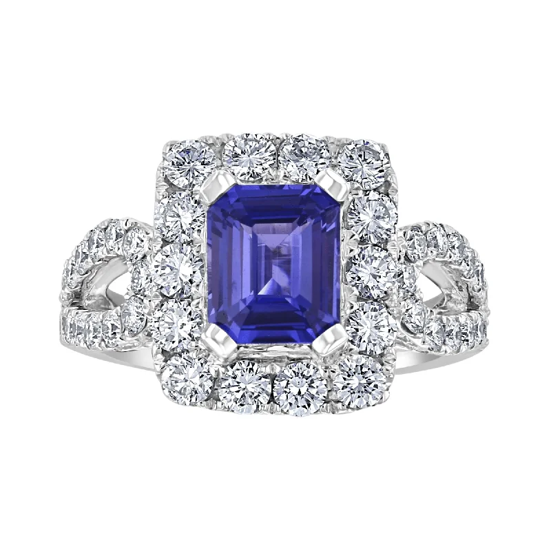 Ladies rings viking style -JULEVE 2.11 CT SAPPHIRE & 1.80 CTW DIAMOND EMERALD HALO RING