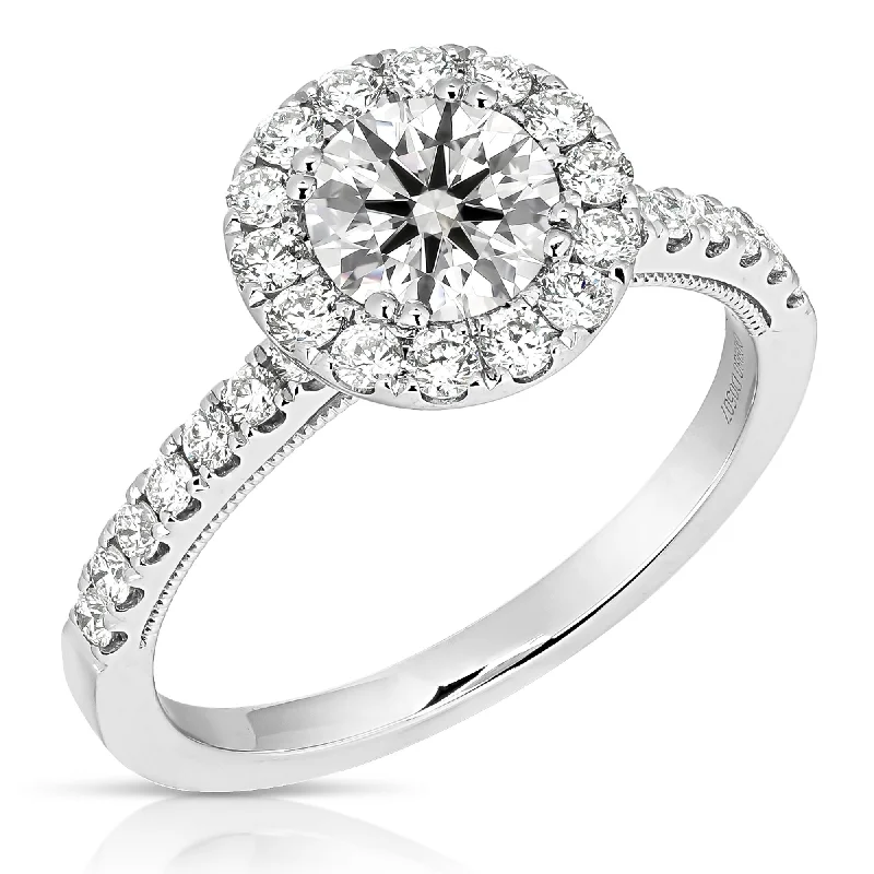 Ladies engagement rings christian cross -2 1/2 Ctw Round Halo Lab Grown Diamond Engagement Ring in 14 Karat White Gold