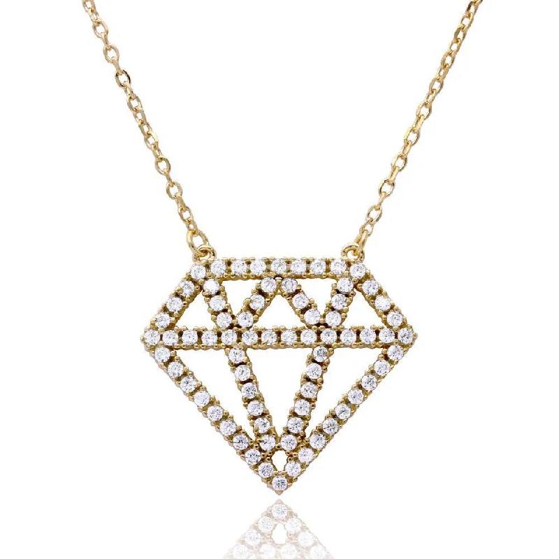 ladies necklaces sapphire-Gold Plated 925 Sterling Silver Diamond Outline CZ Necklace - BGP01162GP