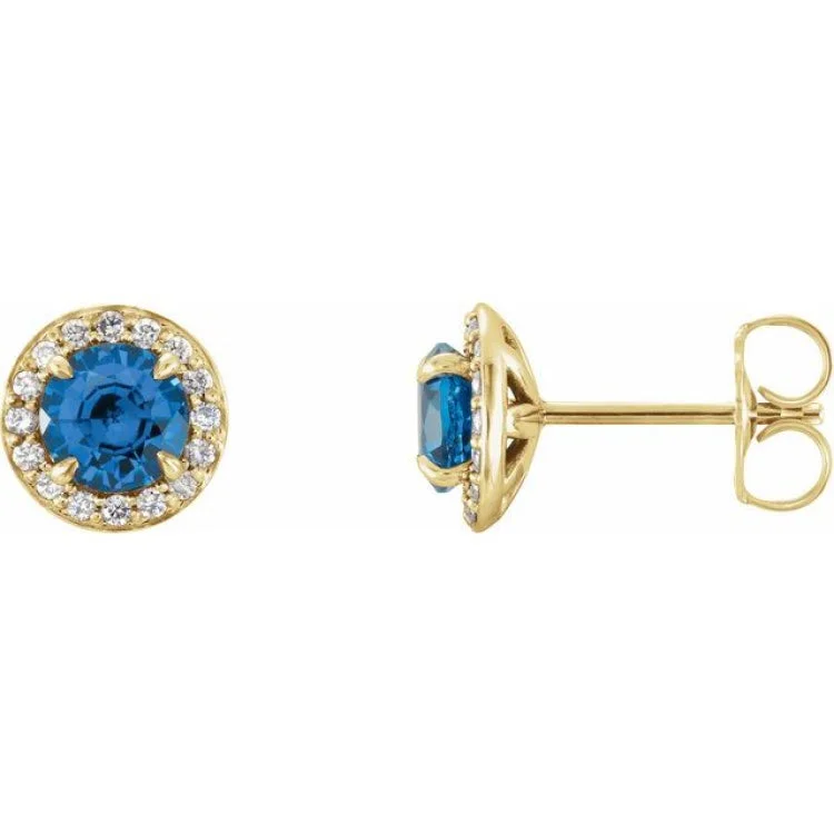 Ladies earrings quinceañera style -14K Yellow 5 mm Natural Blue Sapphire & 1/8 CTW Natural Diamond Earrings