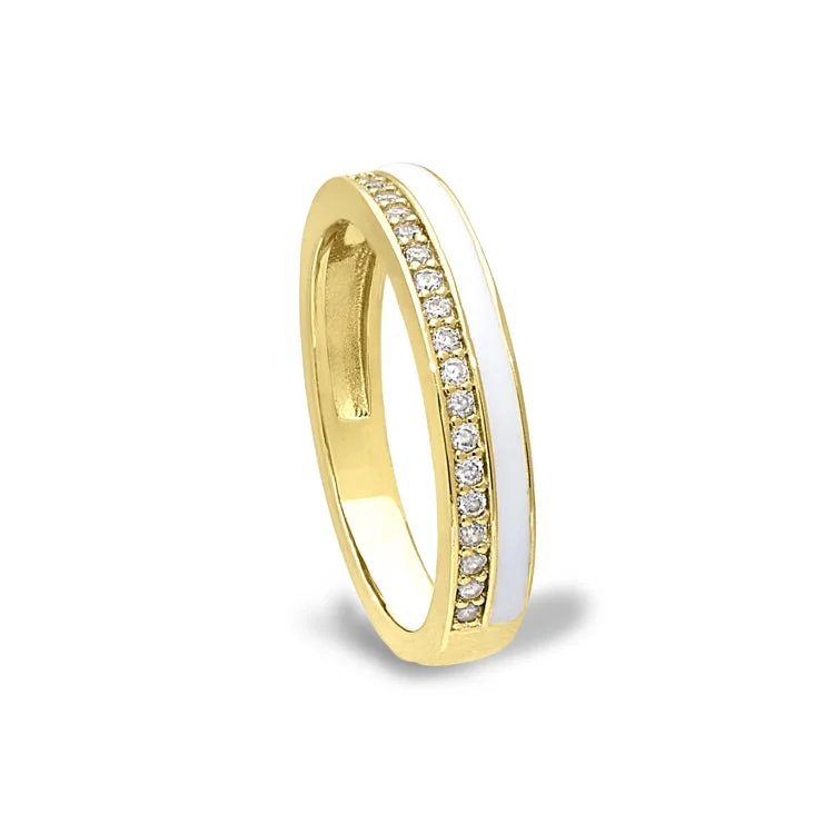 Ladies rings aquamarine gem -Gold Vermeil Sterling Silver Micropave Ring with with White Enamel and Simulated Diamondss