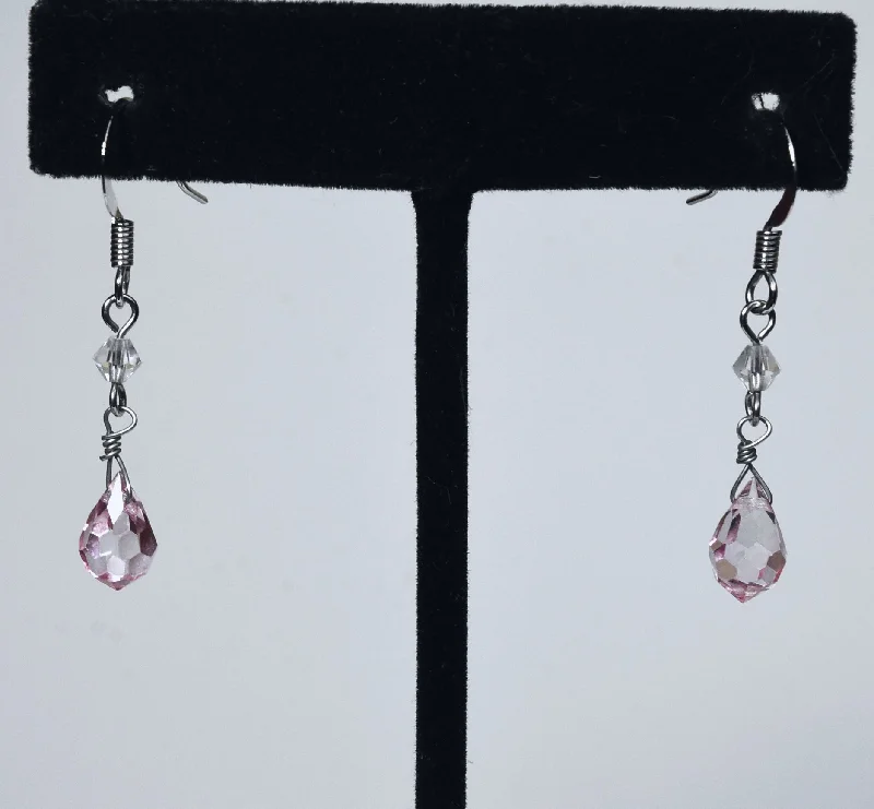 Ladies earrings ethnic style -Pink Glass Briolette Dangle Earrings