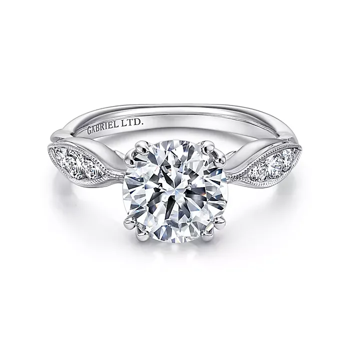 Ladies engagement rings love forever -Rosa - 18K White Gold Round Diamond Engagement Ring