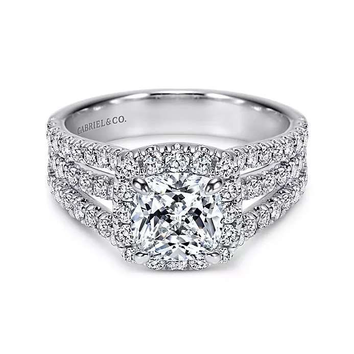 Ladies engagement rings affordable price -Sabrina - 14K White Gold Cushion Halo Diamond Engagement Ring