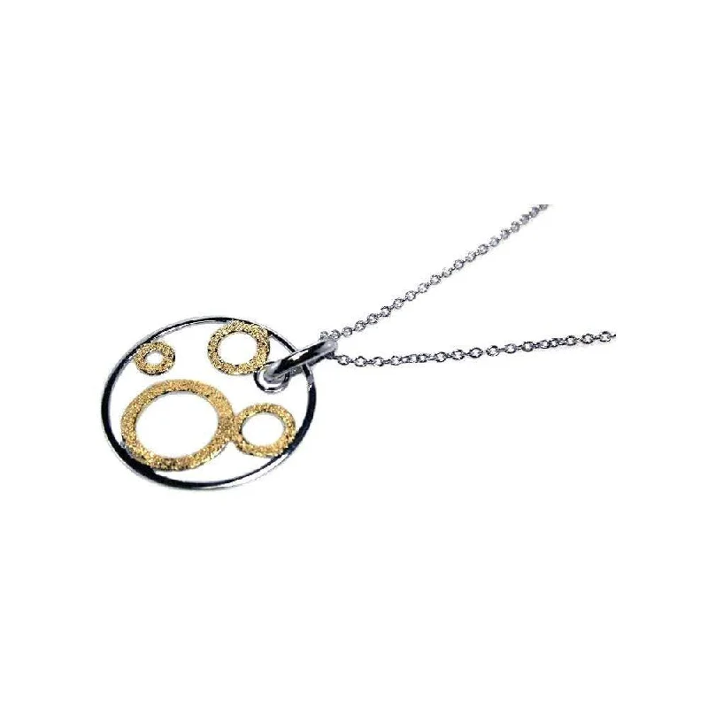 ladies necklaces budget-Clearance-Silver 925 Rhodium and Gold Plated Multi Open Circle Pendant Necklace - STP00445