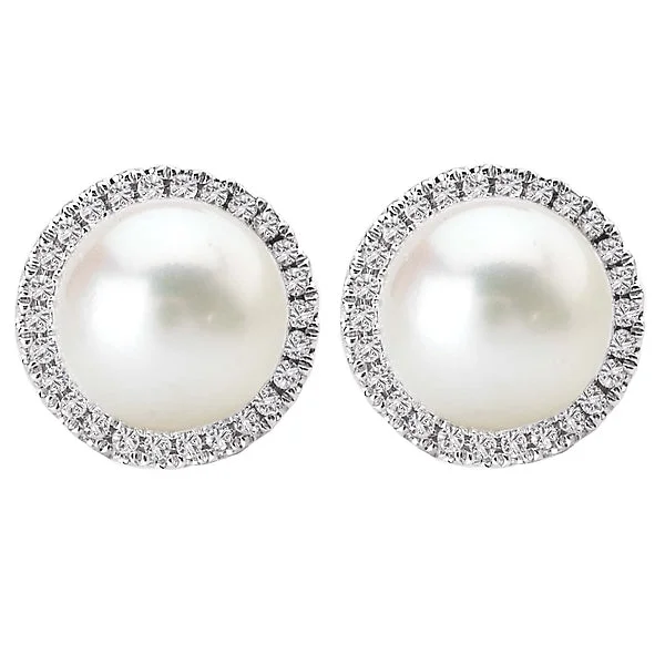 Ladies earrings etsy shop -Pearl and Diamond Stud Earrings