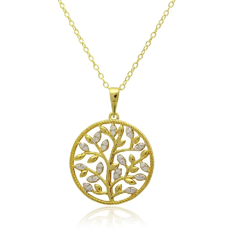 ladies necklaces colorful-Gold Plated 925 Sterling Silver Floral Pendant with CZ Necklace - BGP01211