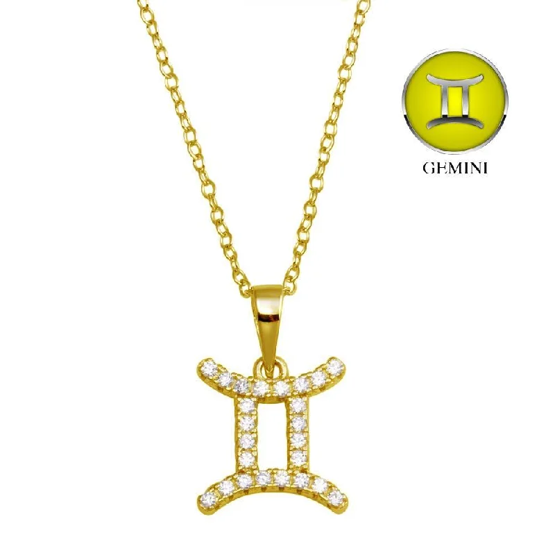 ladies necklaces rainbow-Gold Plated 925 Sterling Silver Gemini CZ Zodiac Sign Necklace - BGP01332GP