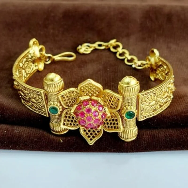 ladies bracelets seasonal design-Tip Top Jew Ahmedabad Copper Micro Plated Rubby & Green Stone Bracelet