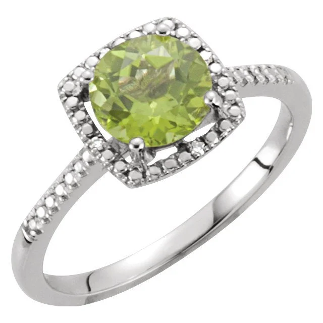 Ladies rings wedding band -STERLING SILVER 1.45 CT PERIDOT & .01 CTW DIAMOND HALO RING