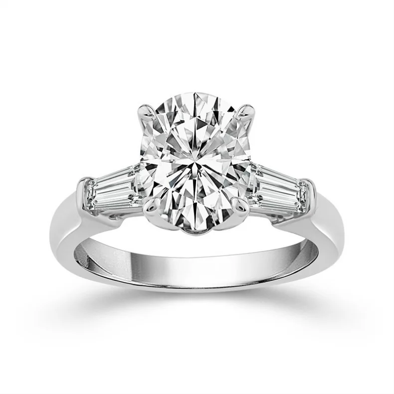 Ladies engagement rings zen vibe -2 1/2 Carat Lab Grown Oval and Baguette Cut Diamond Engagement Ring