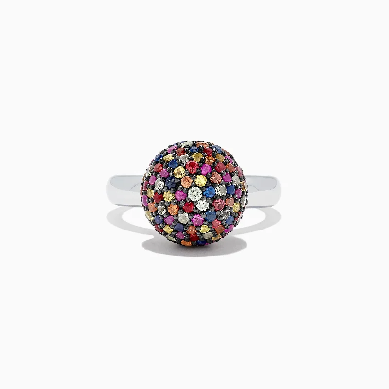 Ladies rings baptism style -Splash Sterling Silver Multi Color Sapphire Ball Ring, 2.69 TCW