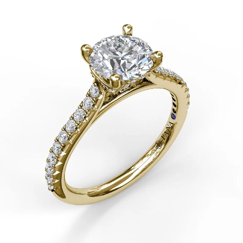 Ladies engagement rings small business -14 Karat Yellow Gold Fana 1/3 Carat Delicate Classic Diamond Engagement Ring Setting With Side Detail