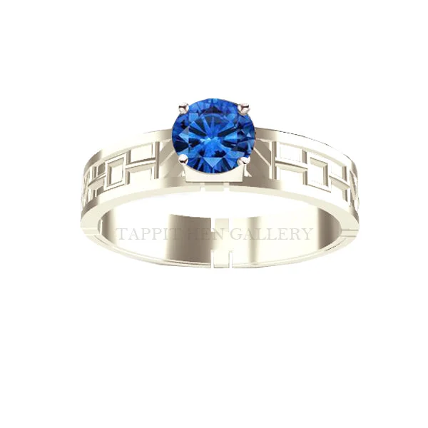 Ladies engagement rings nature inspired -UNIQUE TARTAN PRINT ENGAGEMENT RING IN WHITE GOLD WITH SAPPHIRE