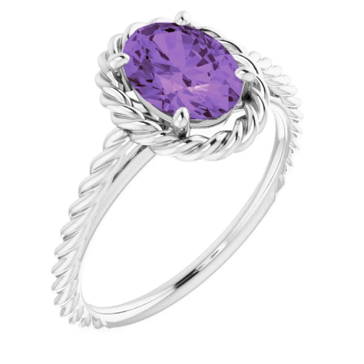 Ladies rings victorian era -14K White Natural Amethyst Rope Ring