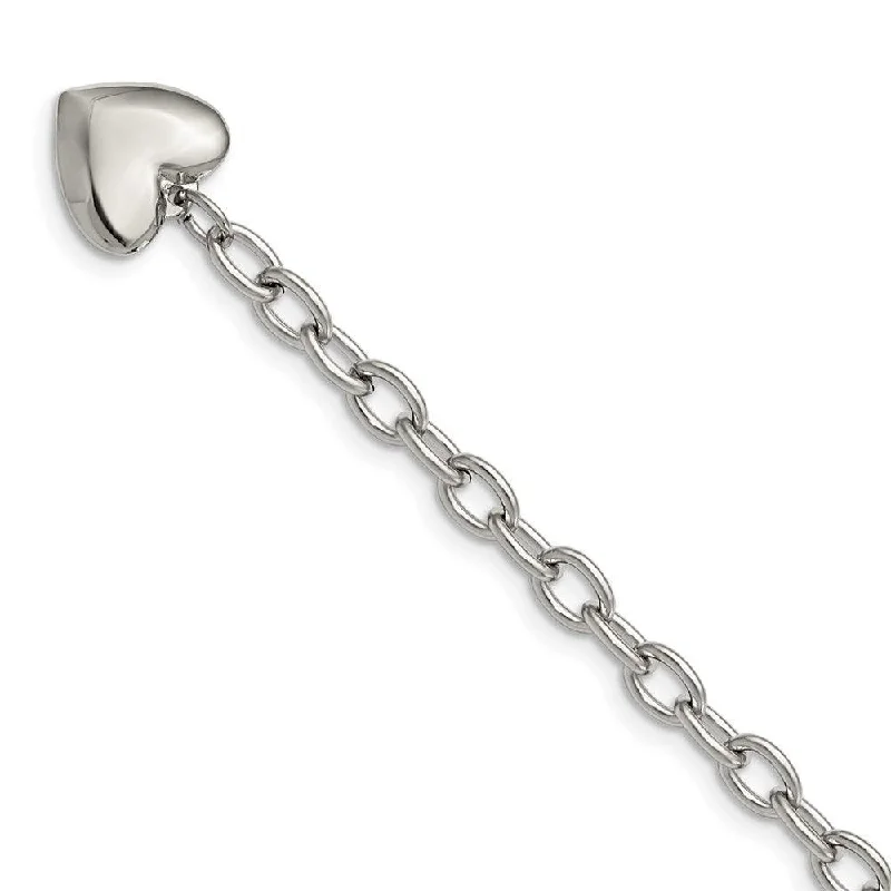 ladies bracelets sustainable-Stainless Steel Polished Open Link w/ Heart 8.5in Bracelet