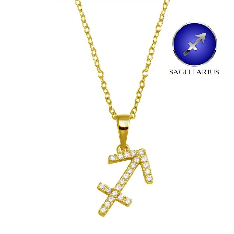 ladies necklaces heirloom-Gold Plated 925 Sterling Silver Sagittarius CZ Zodiac Sign Necklace - BGP01330GP