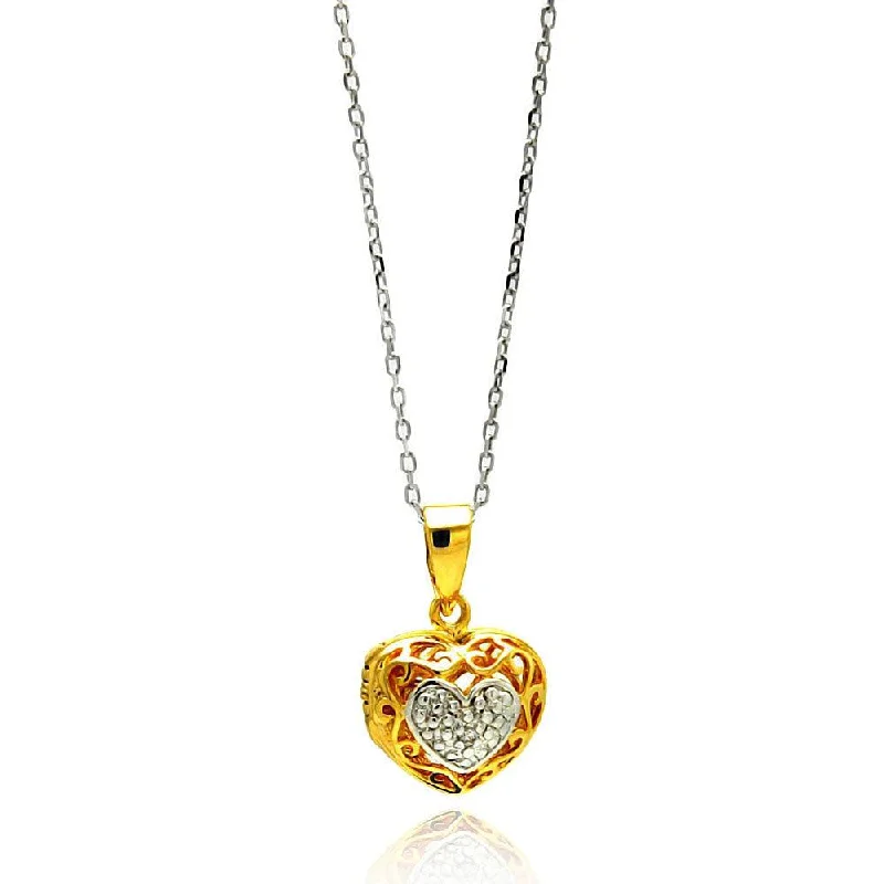 ladies necklaces zales-Silver 925 Gold Plated Heart CZ Necklace - BGP00558