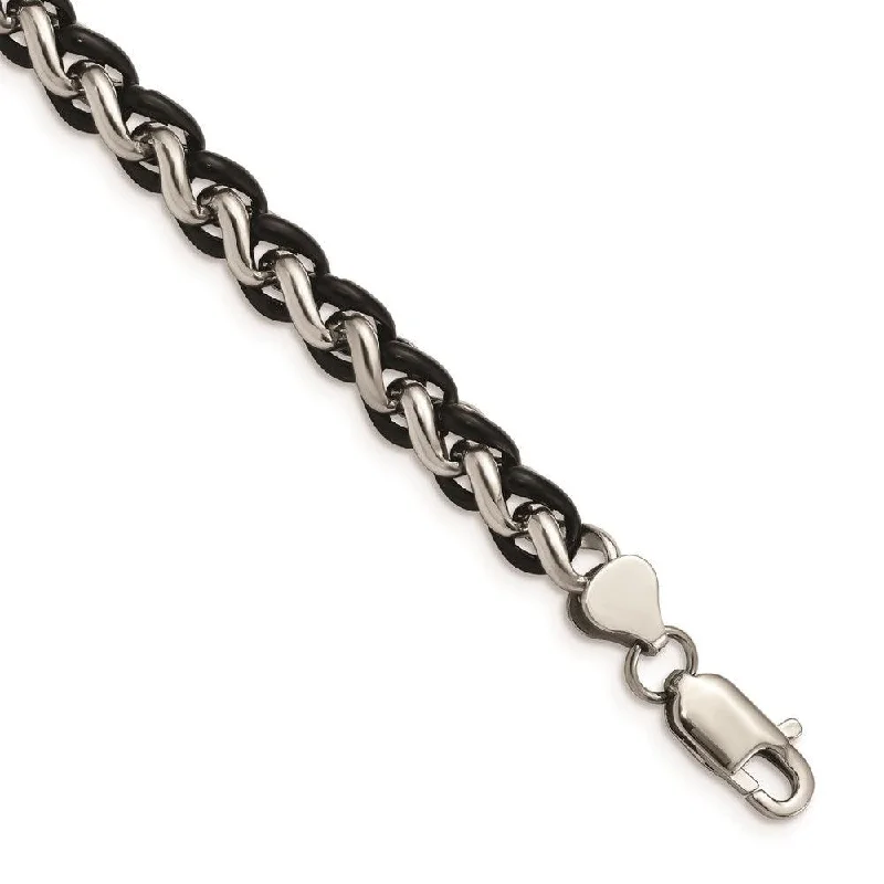 ladies bracelets delicate-Stainless Steel Polished & Black IP-plated 8.25in Bracelet