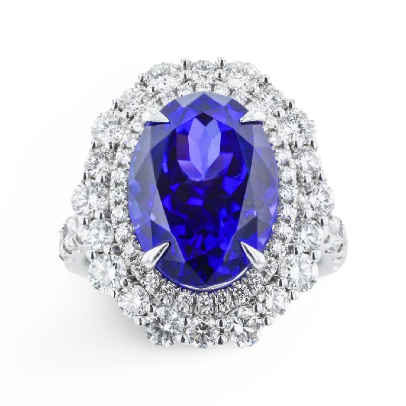 Ladies rings southwestern look -JULEVE 18KT WHITE GOLD 8.79CT TANZANITE & 2.15 CTW DIAMOND HALO RING