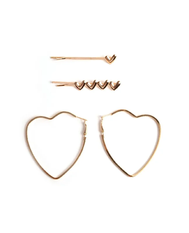 Ladies earrings leather accent -Bright Heart Hoop Earring Set