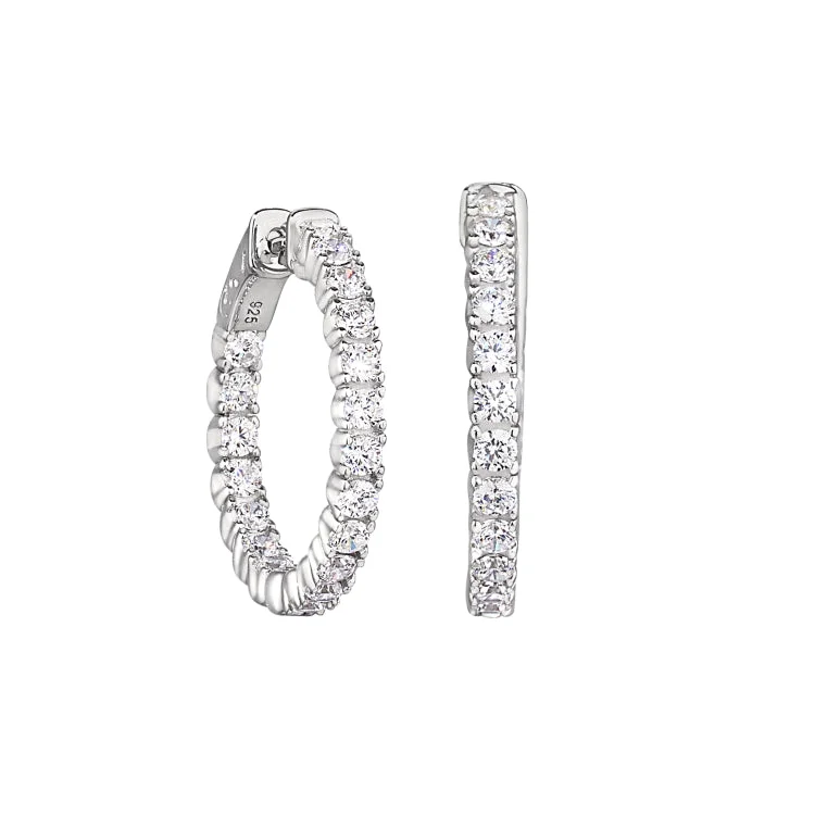 Ladies earrings woven design -Platinum Finish Sterling Silver Micropave 2.5  Hoop Earrings with Simulated  Diamonds