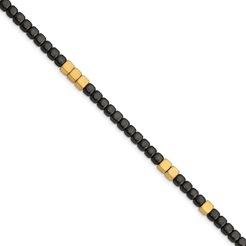 ladies bracelets reviews-Stainless Steel Brushed Yellow IP w/Hematite 7in w/1.25in ext Bracelet