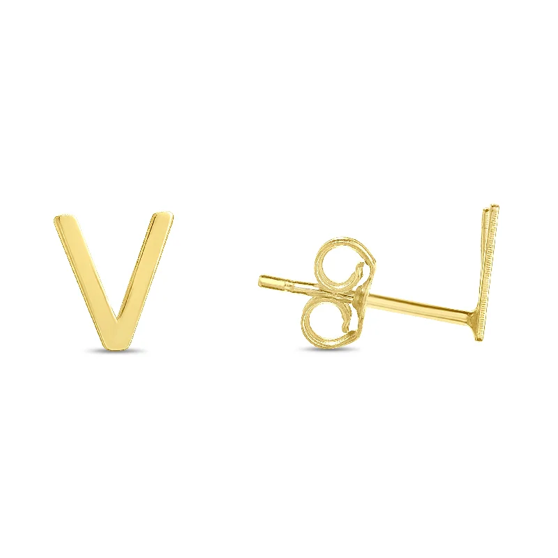 Ladies earrings mother’s day -14K Gold Initial V Stud Earring