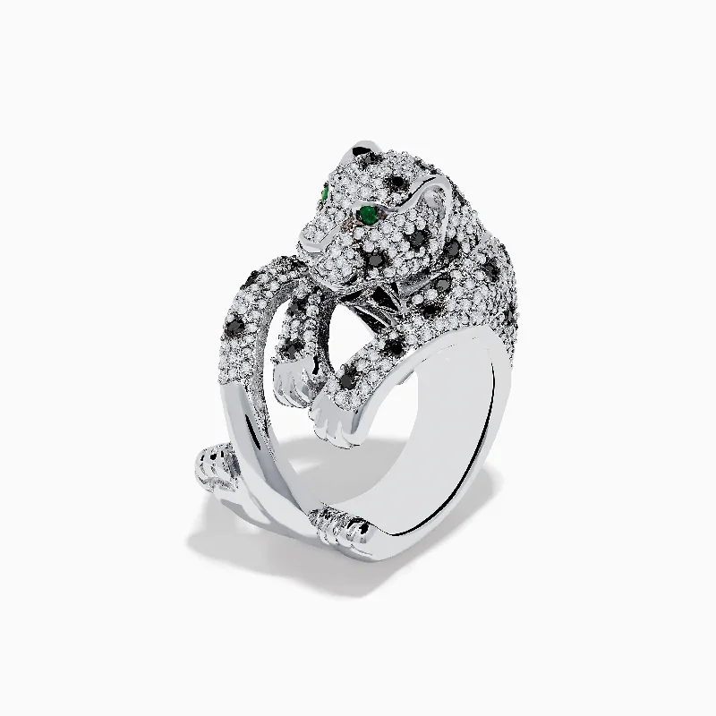 Ladies rings horse theme -Signature 14K White Gold Diamond and Emerald Panther Ring