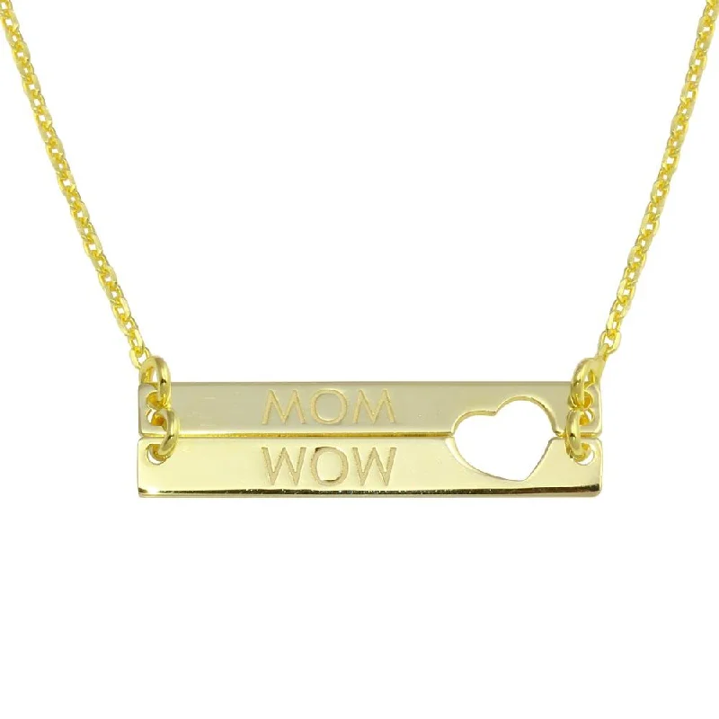 ladies necklaces designs-Gold Plated 925 Sterling Silver Bar Open Heart MOM Necklace - SOP00113