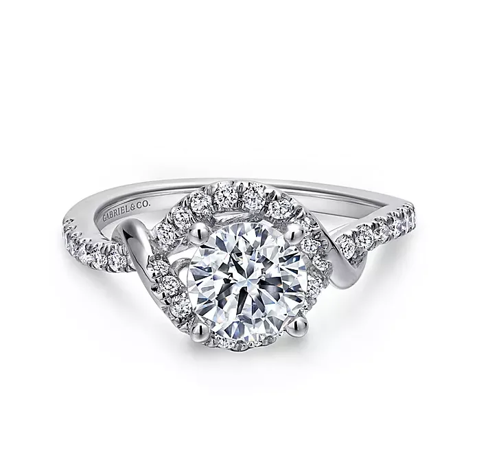 Ladies engagement rings intricate detail -Gigi - 14K White Gold Round Halo Diamond Engagement Ring