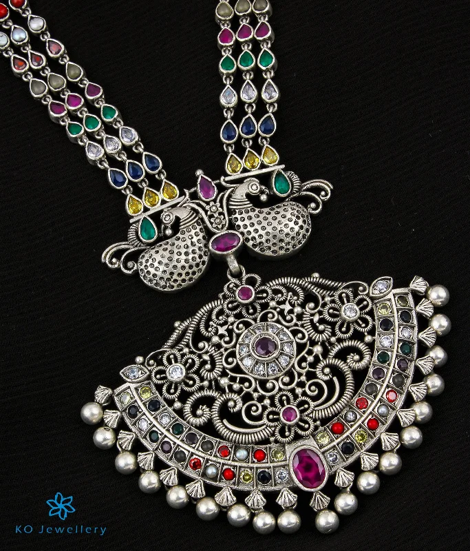 ladies necklaces jewelry box-The Vasuprada Silver Mango Navartna Makarakanti Necklace