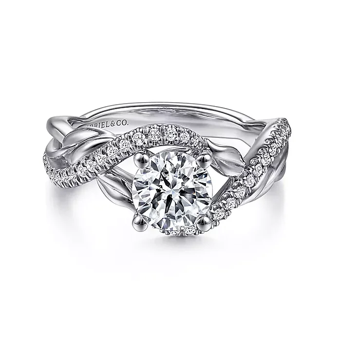 Ladies engagement rings classic look -Tennison - 14K White Gold Round Diamond Bypass Engagement Ring