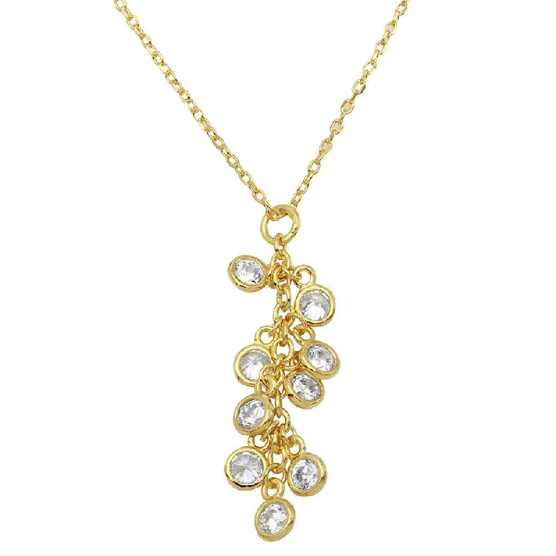 ladies necklaces online shop-Gold Plated 925 Sterling Silver Multi CZ Drop Necklace - BGP01156GP