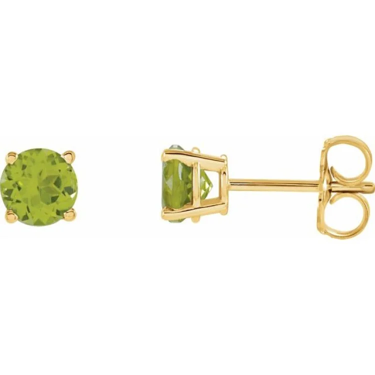 Ladies earrings beach vibe -14K Yellow 5 mm Natural Peridot Stud Earrings