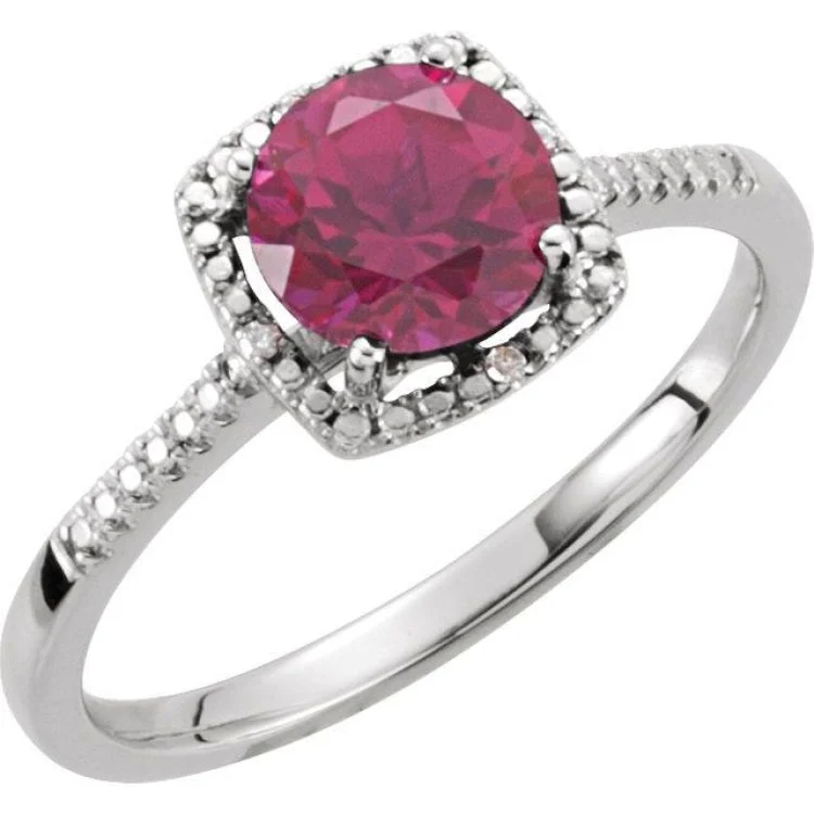 Ladies rings japanese cherry -Sterling Silver Lab-Grown Ruby & .01 CTW Natural Diamond Ring