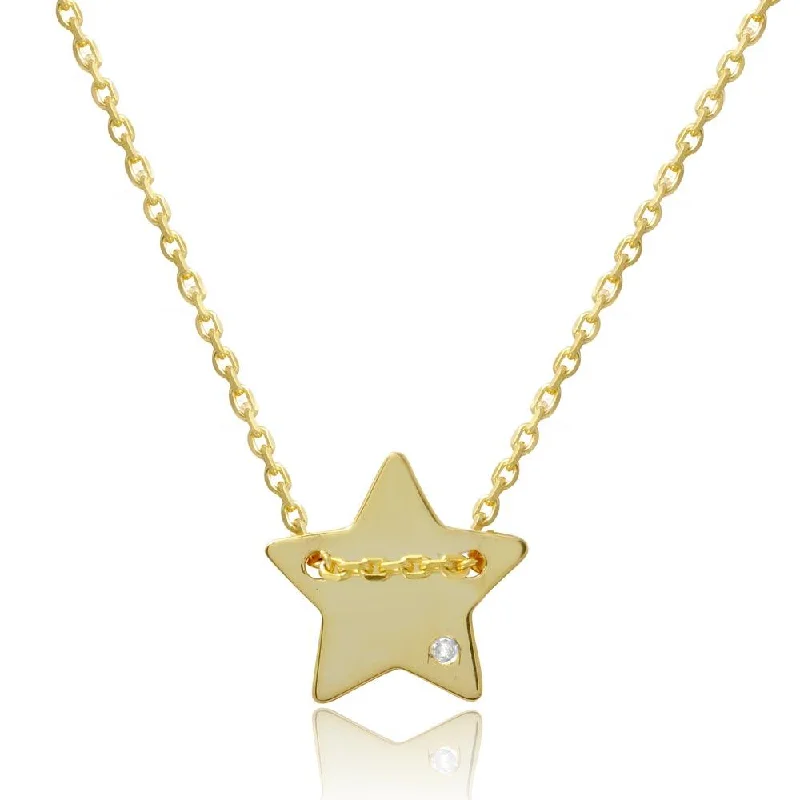 ladies necklaces tribal-Gold Plated 925 Sterling Silver Engravable Star Shaped Necklace with CZ - DIN00079GP